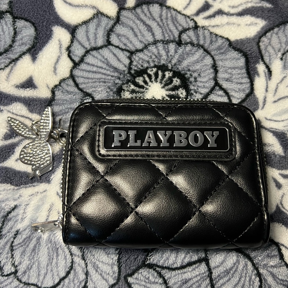 Playboy Black Quilted Wallet with Silver Charm
